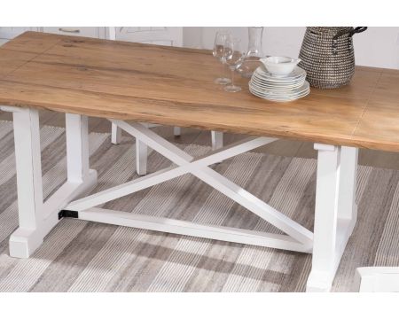 Table de salle à manger rectangulaire plateau acacia 200cm et pied blanc "Trégastel"