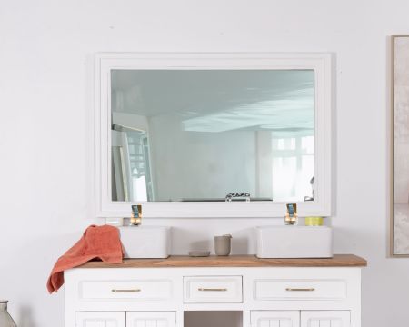 Grand miroir rectangulaire 130x90 cm cadre en acacia blanc "Trégastel"