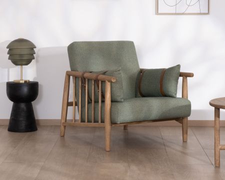Fauteuil esprit ethnique en tissu gaufré kaki "Plume"