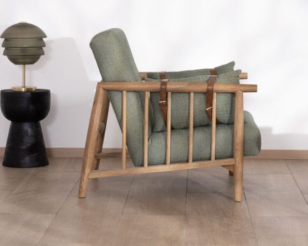 Fauteuil esprit ethnique en tissu gaufré kaki "Plume"