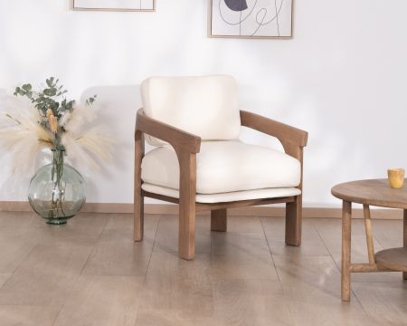 Fauteuil d'appoint design scandinave en tissu bouclette écru "Archéa"