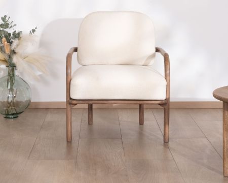 Fauteuil d'appoint style rétro "Pio" tissu bouclette écru