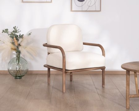 Fauteuil d'appoint style rétro "Pio" tissu bouclette écru