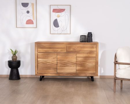 Buffet 3 portes en chêne huilé esprit zen "Wave" 145 cm