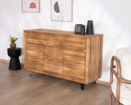Buffet 3 portes en chêne huilé esprit zen "Wave" 145 cm