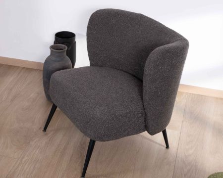 Fauteuil crapaud en tissu gris anthracite et pieds métal "Ripple"