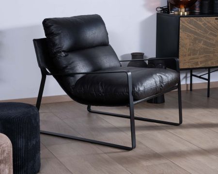 Fauteuil club revisité tissu anthracite et métal noir "Torsten"