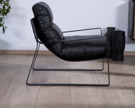 Fauteuil club revisité tissu anthracite et métal noir "Torsten"