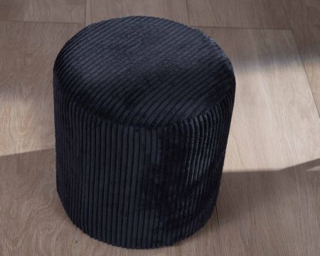 Lot de 2 poufs noirs en velours côtelé "Snaw" diamètre 35 cm