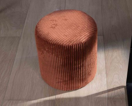 Lot de 2 petits poufs couleur rouille en velours côtelé "Snaw" diamètre 35 cm