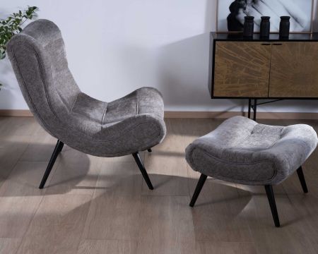 Fauteuil confort avec repose-pieds en velours gris "Caspe"