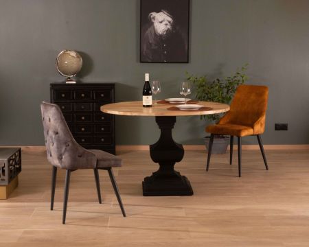 Table ronde "Paloma" bois naturel pied noir diam. 115cm