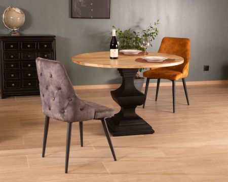 Table ronde "Paloma" bois naturel pied noir diam. 115cm