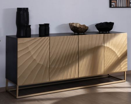 Enfilade 4 portes dorée et noire "Pop Vintage" métal et bois massif