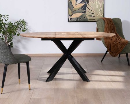 Table de repas ronde 120 cm extensible en chêne massif finition miel "Lana"