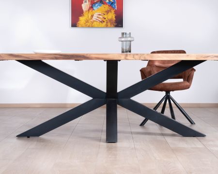 Grande table de repas haut de gamme plateau bois épais pieds métal "3D"