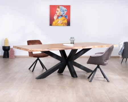 Table à manger haut de gamme plateau bois épais pieds métal "3D" 240cm