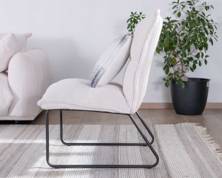 Lot de 2 fauteuils sans accoudoirs en velours côtelé blanc "Calvin" pieds métal