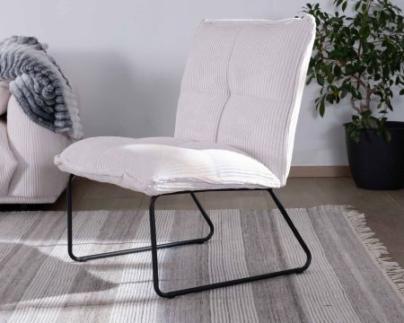 Lot de 2 fauteuils sans accoudoirs en velours côtelé blanc "Calvin" pieds métal