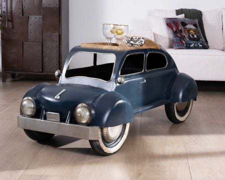 Originale table basse voiture vintage bleu "Crazy"