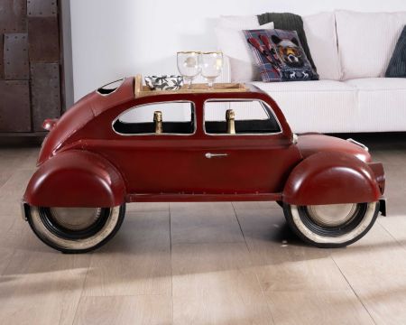 Table de salon vintage et décorative voiture rouge "Crazy"