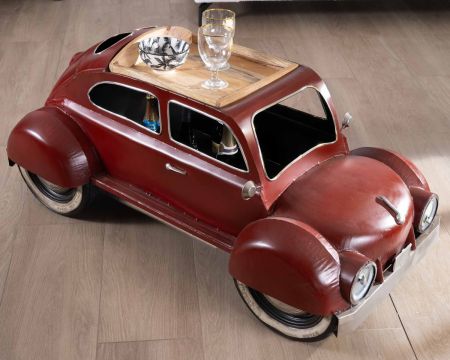 Table de salon vintage et décorative voiture rouge "Crazy"