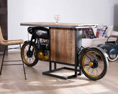 Table de bar moto avec plateau bois "Crazy"