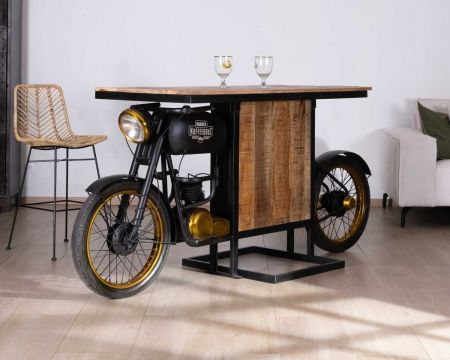 Table de bar moto avec plateau bois "Crazy"