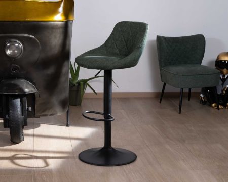 Lot de 2 chaises de bar réglable en hauteur en tissu kaki et pied métal noir "O'Neal"