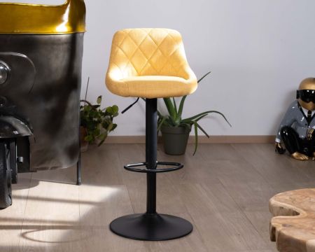 Lot de 2 chaises de bar réglable en hauteur en tissu jaune et pied métal noir "O'Neal"