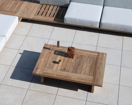 Grande table basse design japandi spéciale extérieur en teck "Eclipse" 140 cm