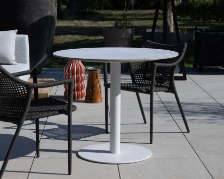 Petite table ronde blanche avec plateau céramique "Saint Tropez" 90 cm