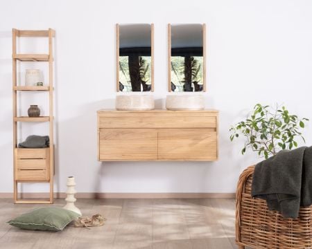 Meuble sous vasque suspendu pour double vasque "Bowdy" 120 cm en teck massif