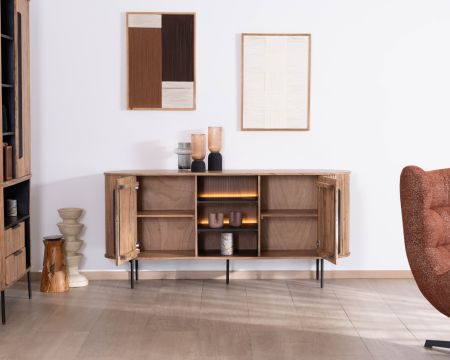 Buffet design rétro avec niches centrales "Bopee" avec éclairage LED