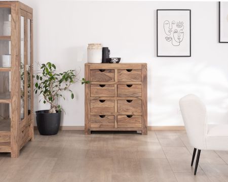Commode 6 Tiroirs En Bois 100x34x73 Cm - Meuble De Rangement Pour Chambre Ou Salon