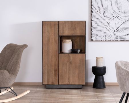 Argentier en manguier massif 2 portes "Santo" style épuré avec porte vitrée