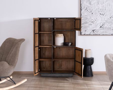 Argentier en manguier massif 2 portes "Santo" style épuré avec porte vitrée