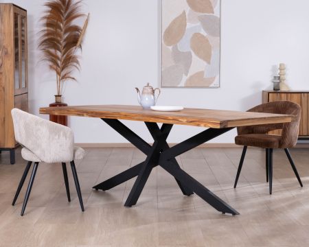 Table de repas contemporaine en bois 200 cm "Olonie" pieds croisés en métal