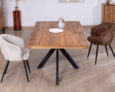 Table de repas contemporaine en bois 200 cm "Olonie" pieds croisés en métal