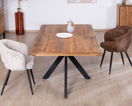 Table de repas contemporaine en bois 200 cm "Olonie" pieds croisés en métal