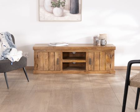 Meuble télé style maison de campagne "Presolino" 150 cm en manguier 