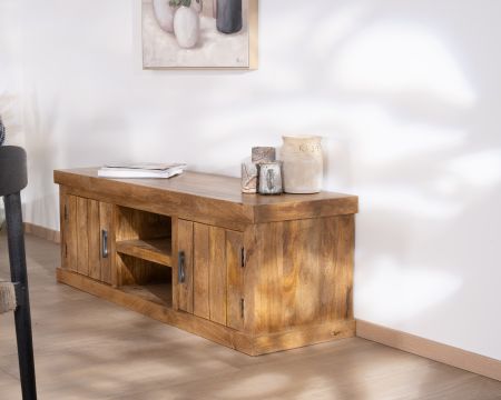 Meuble télé style maison de campagne "Presolino" 150 cm en manguier 