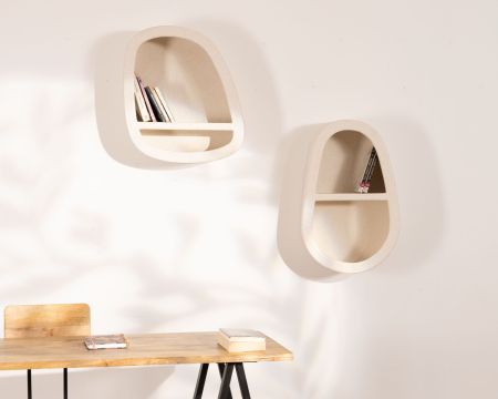 Etagère murale beige en marbre reconstitué forme goutte "Marbelita" 2 niveaux