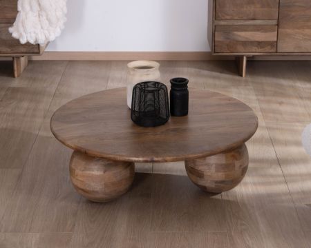 Table basse ronde design épuré et organique en manguier massif "Oxyma"