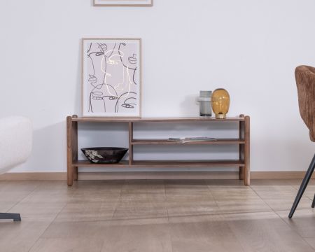 Meuble TV esprit japandi "Yona" en acacia massif 130 cm