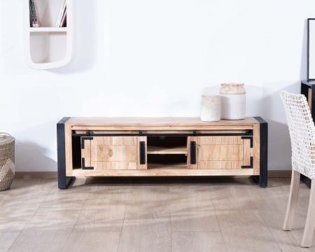 Meuble télé style industriel bois et métal 2 portes "Montréal" 160 cm