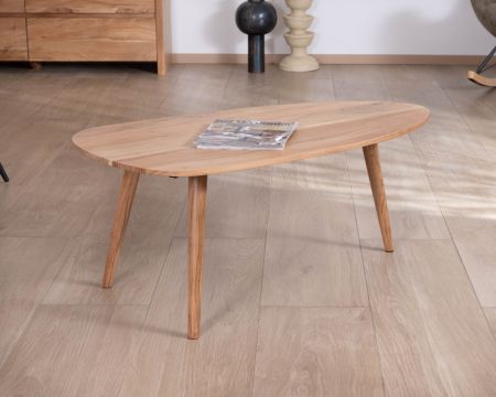 Table basse forme bateau style scandinave "Voluto" 110 cm en acacia massif