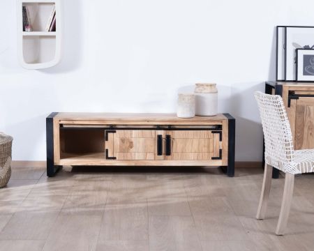 Meuble télé style industriel bois et métal 2 portes "Montréal" 160 cm