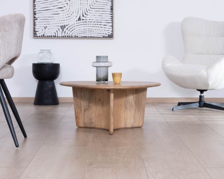 Table basse en manguier massif "Aglae" design épuré et organique