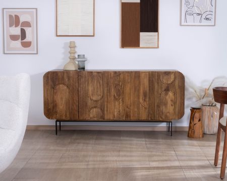 Buffet 4 portes style newtro en manguier "Moky" 175 cm